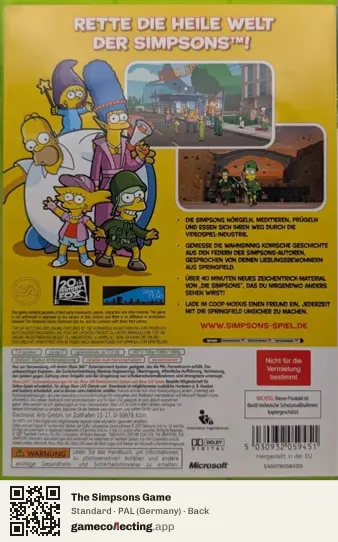 The Simpsons Game Xbox 360, Germany box back
