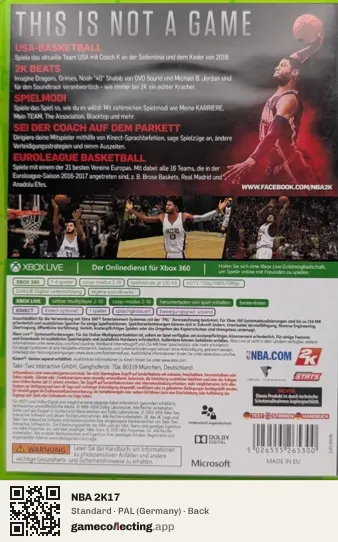 NBA 2K17 Xbox 360, Germany box back