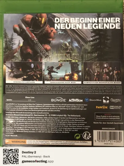 Destiny 2 Xbox One, Germany box back