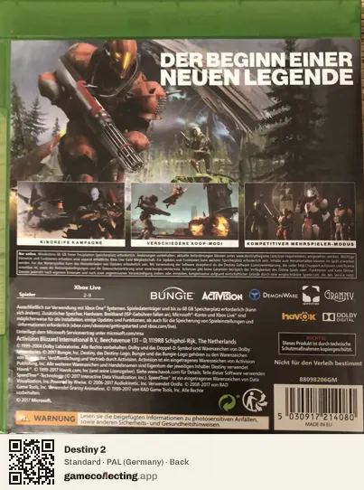Destiny 2 Xbox One, Germany box back