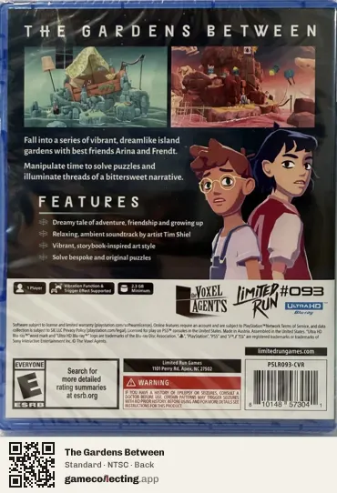 The Gardens Between PlayStation 5, NTSC box back