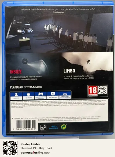 Inside / Limbo PlayStation 4, Italy box back