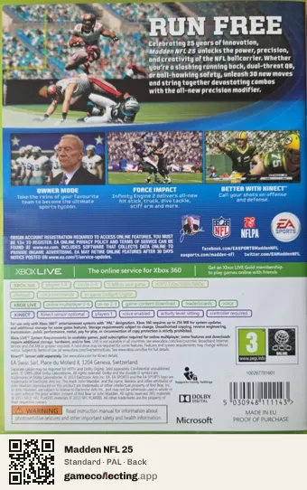 Madden NFL 25 Xbox 360, PAL box back