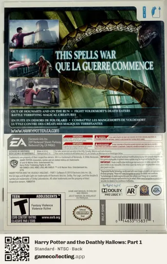 Harry Potter and the Deathly Hallows: Part 1 Nintendo Wii, NTSC box back