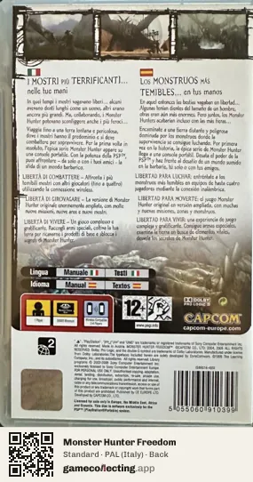 Monster Hunter Freedom PlayStation Portable, Italy box back