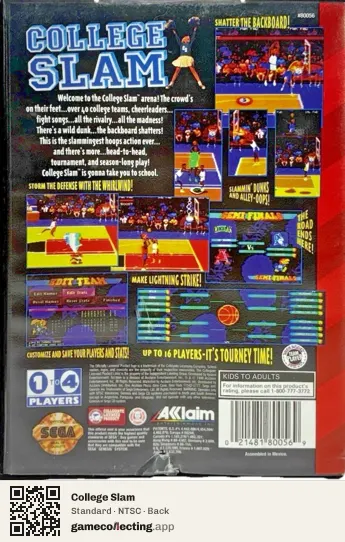 College Slam Sega Mega Drive / Genesis, NTSC box back