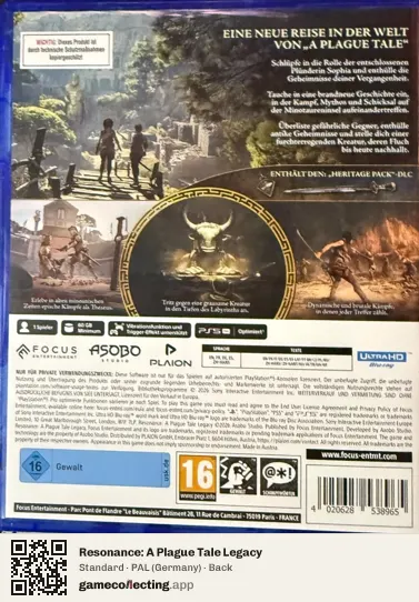 Resonance: A Plague Tale Legacy PlayStation 5, Germany box back