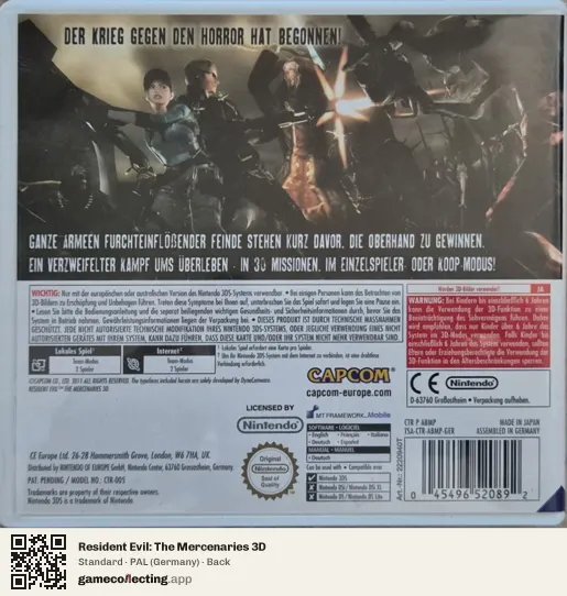 Resident Evil: The Mercenaries 3D Nintendo 3DS, Germany box back