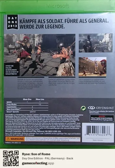 Ryse: Son of Rome Xbox One, Germany box back