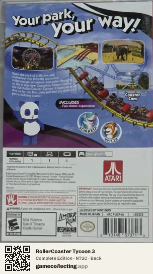 RollerCoaster Tycoon 3 Nintendo Switch, NTSC box back