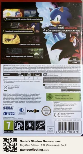 Sonic X Shadow Generations Nintendo Switch 2, Germany box back