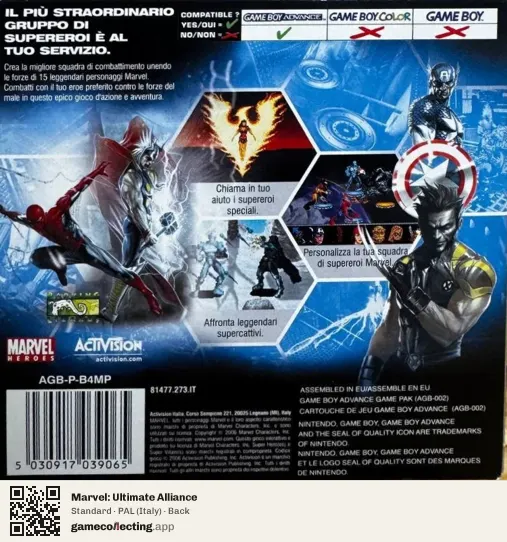Marvel: Ultimate Alliance Game Boy Advance, Italy box back