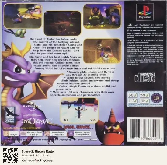 Spyro 2: Ripto's Rage! PlayStation, PAL box back