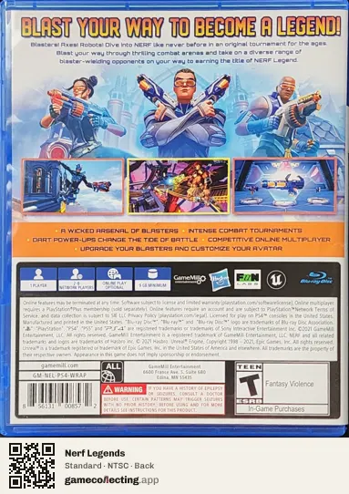 Nerf Legends PlayStation 4, NTSC box back
