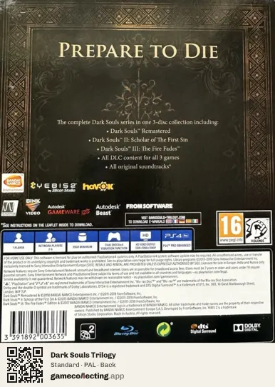 Dark Souls Trilogy PlayStation 4, PAL box back