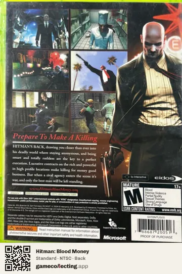 Hitman: Blood Money Xbox 360, NTSC box back