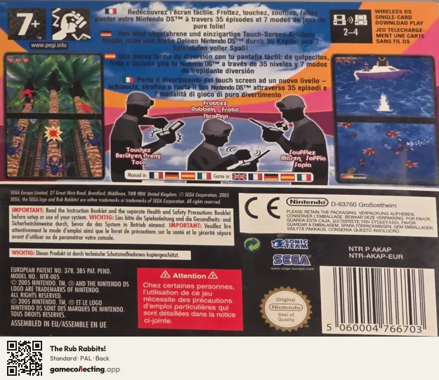 The Rub Rabbits! Nintendo DS, PAL box back