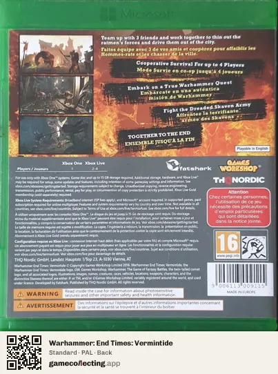 Warhammer: End Times: Vermintide Xbox One, PAL box back