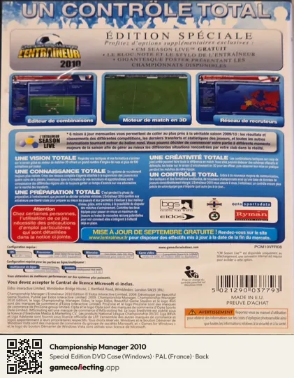 Championship Manager 2010 Computer, France box back