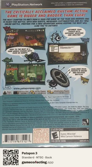 Patapon 3 PlayStation Portable, NTSC box back