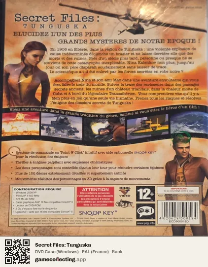 Secret Files: Tunguska Computer, France box back