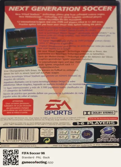 FIFA Soccer 96 Sega Saturn, PAL box back