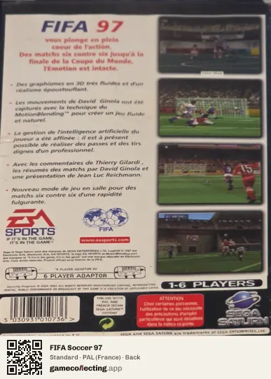 FIFA Soccer 97 Sega Saturn, France box back