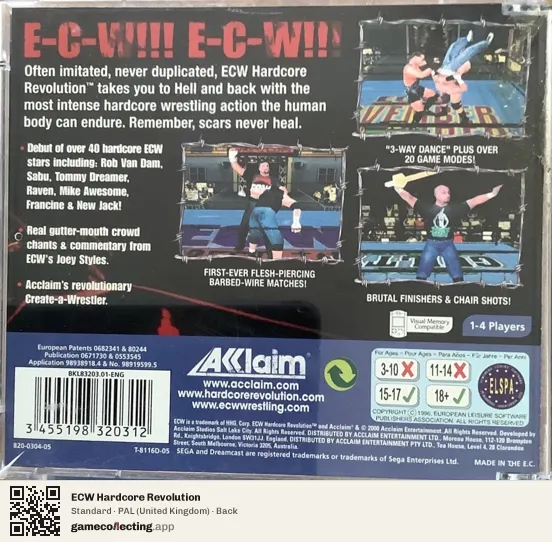 ECW Hardcore Revolution Sega Dreamcast, United Kingdom box back