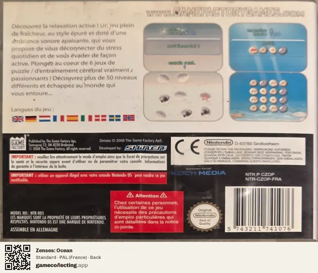 Zenses: Ocean Nintendo DS, France box back