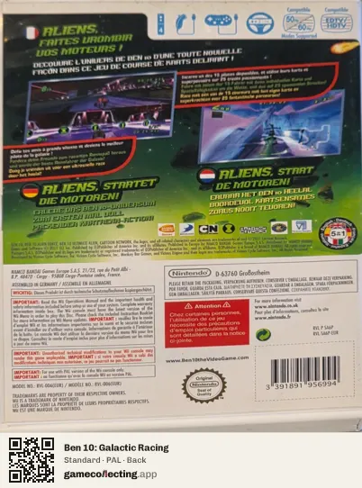 Ben 10: Galactic Racing Nintendo Wii, PAL box back