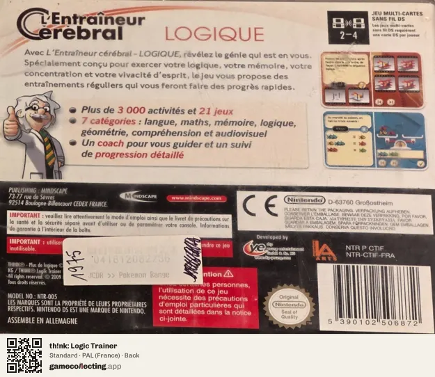 th!nk: Logic Trainer Nintendo DS, France box back