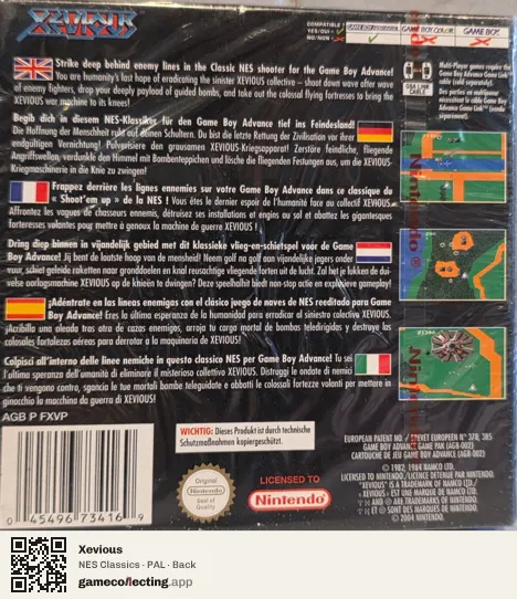 Xevious Game Boy Advance, PAL box back