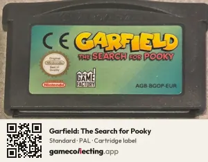 Garfield: The Search for Pooky Game Boy Advance, PAL cartridge label