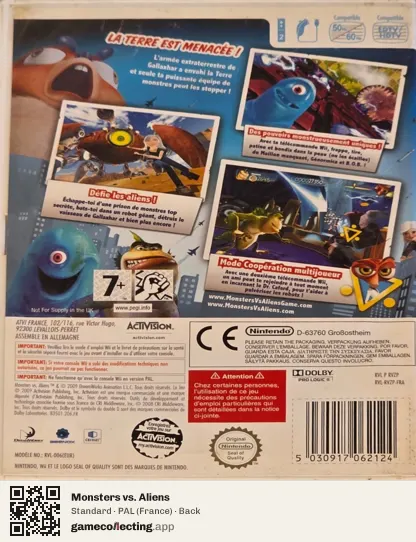 Monsters vs. Aliens Nintendo Wii, France box back