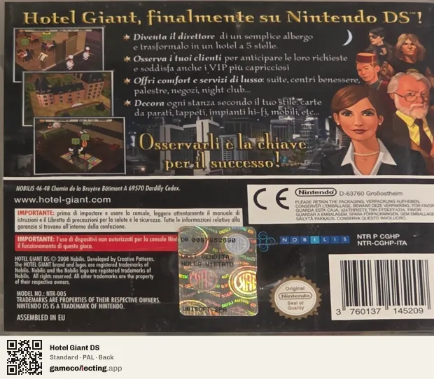 Hotel Giant DS Nintendo DS, PAL box back