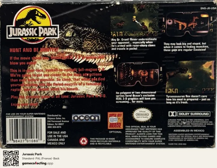 Jurassic Park Super Nintendo Entertainment System, France box back