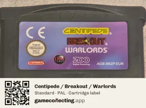 Centipede / Breakout / Warlords Game Boy Advance, PAL cartridge label