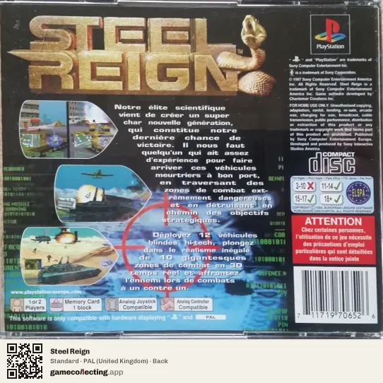 Steel Reign PlayStation, United Kingdom box back
