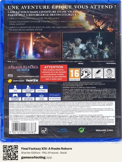 Final Fantasy XIV: A Realm Reborn PlayStation 4, France box back