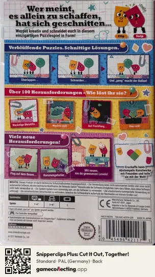 Snipperclips Plus: Cut It Out, Together! Nintendo Switch, Germany box back