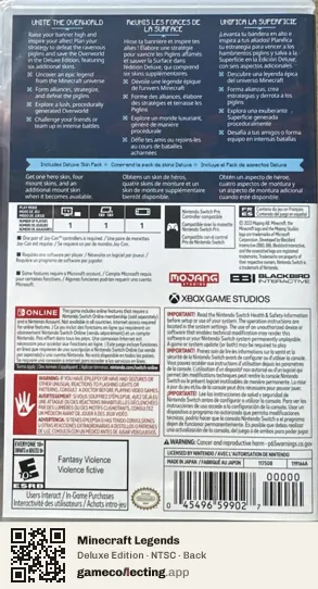 Minecraft Legends Nintendo Switch, NTSC box back
