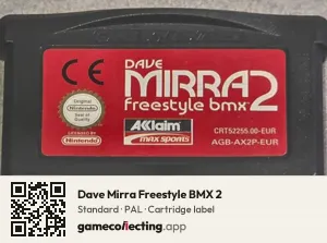 Dave Mirra Freestyle BMX 2 Game Boy Advance, PAL cartridge label