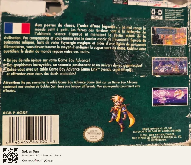Golden Sun Game Boy Advance, France box back