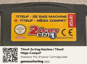 Titeuf: Ze Gag Machine / Titeuf: Méga-Compet' Game Boy Advance, PAL cartridge label