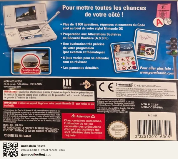 Code de la Route Nintendo DS, France box back