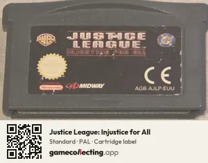 Justice League: Injustice for All Game Boy Advance, PAL cartridge label