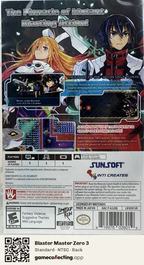 Blaster Master Zero 3 Nintendo Switch, NTSC box back