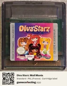 Diva Starz: Mall Mania Game Boy Color, PAL cartridge label