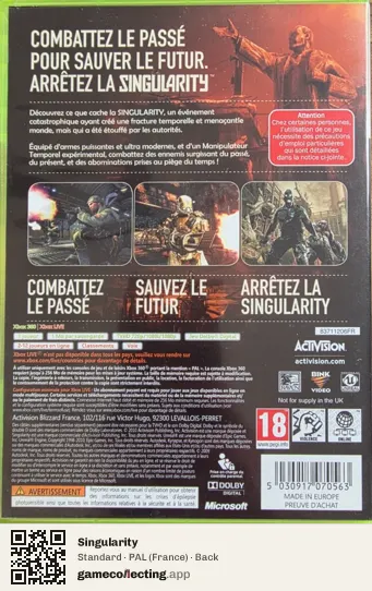 Singularity Xbox 360, France box back