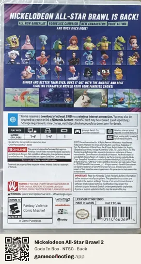 Nickelodeon All-Star Brawl 2 Nintendo Switch, NTSC box back